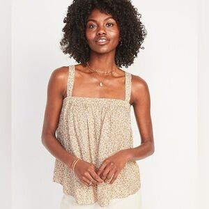 330 Old Navy Tie-Back Cami Swing Blouse Floral Cream Brown Size L